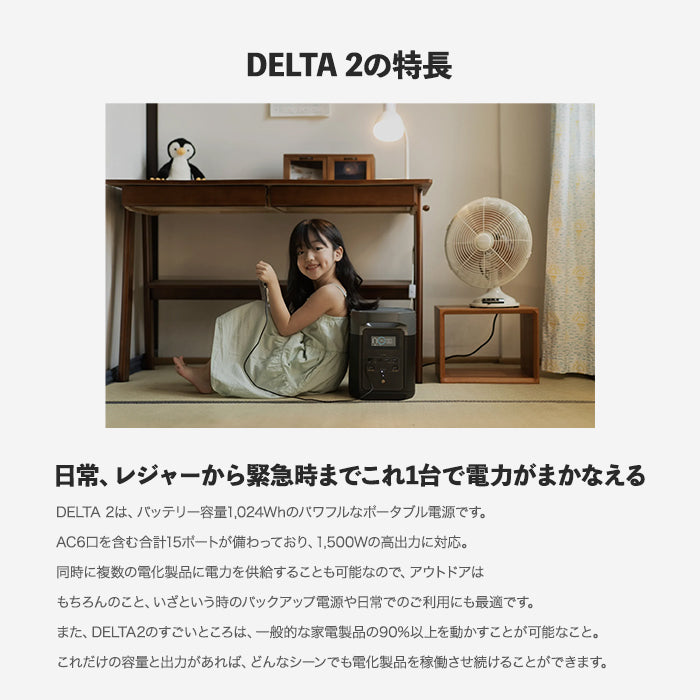 【メーカー取寄せ】ポータブルポータブル電源 DELTA2 EcoFlow trysA DELTA2 1,024Wh 1000W 急速充電 AC出力1,500W