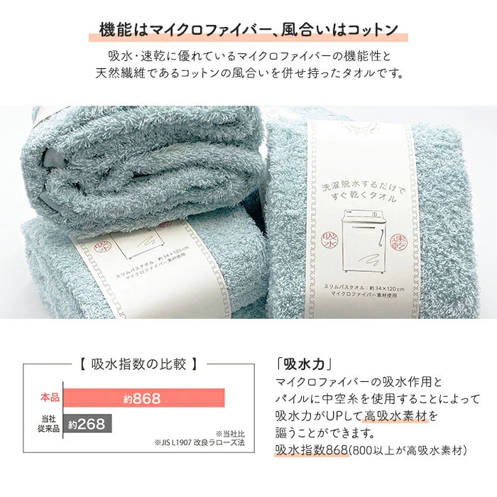 洗濯脱水するだけですぐ乾くタオル 日繊商工 4個セット 34×120cm T-M