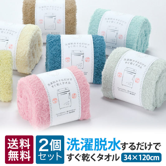洗濯脱水するだけですぐ乾くタオル 日繊商工 2枚セット 34×120cm